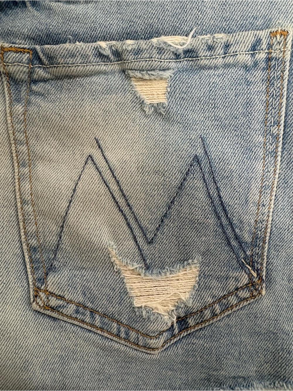 MOTHER Light Blue Distressed Boyfriend Jeans with Back Pocket M Stitch